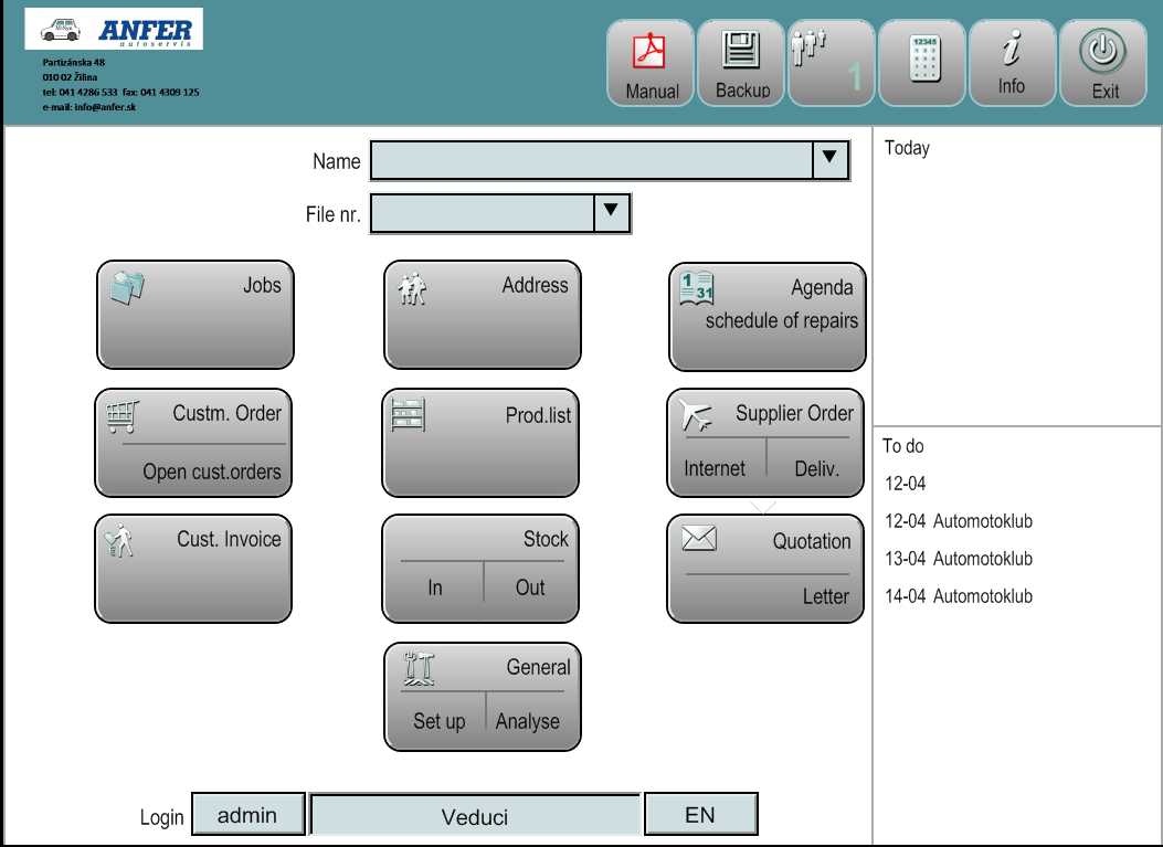 Autoservis menu